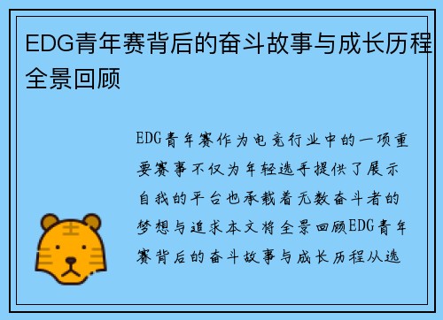 EDG青年赛背后的奋斗故事与成长历程全景回顾